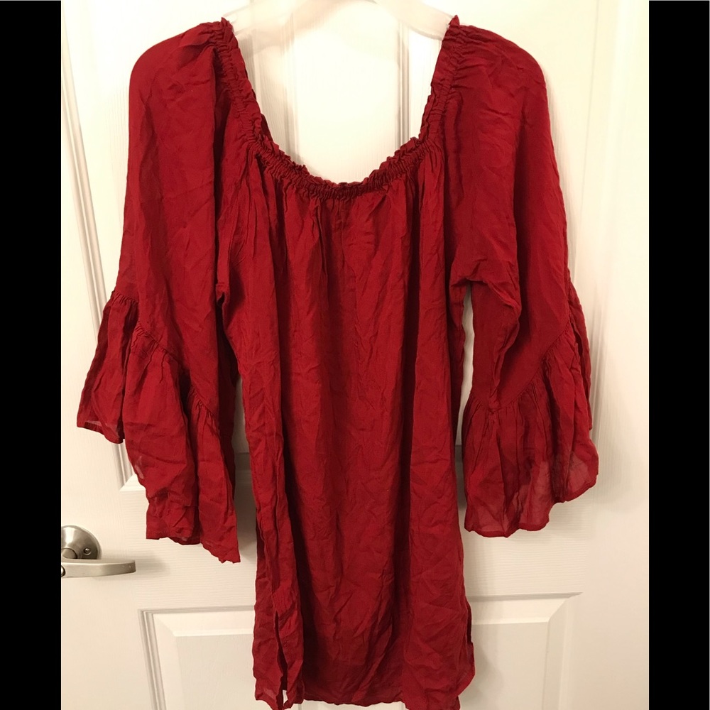 Red bell sleeve top